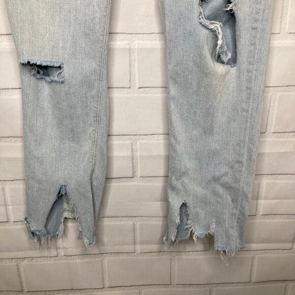 Zara Basic Z1975 Light Wash Pearl Embellished Cropped Ripped Jeans 6/28 - Picture 6 of 12